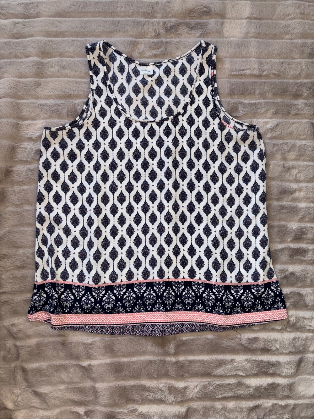 Kaileigh Navy & White Patterned Tank with Pink Trim